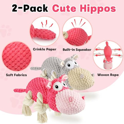 TOOPTATE Squeaky Dog Toy Set - 2-Pack Plush Dog Toys for Small Medium Large Dogs, Keep Them Busy (Gray & Pink, Medium) - color: Gray + Pink, size: Medium