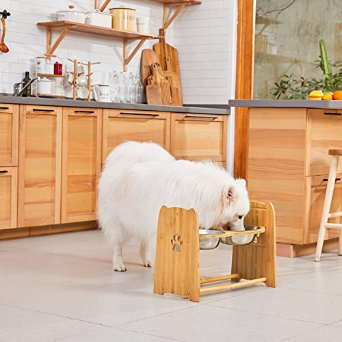 X-ZONE PET Elevated Dog Bowls for Cats and Dogs, Adjustable Bamboo Raised Dog Bowls for Large Dog, Food and Water Stand Feeder with 2 Stainless Steel Anti Slip Feet (Height 7.9" to 11.4" to 15")… - size: XL- Height 7.9" up to 15"