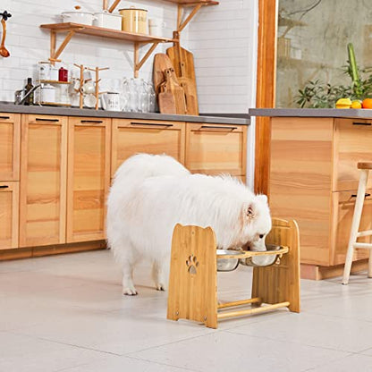 X-ZONE PET Elevated Dog Bowls for Cats and Dogs, Adjustable Bamboo Raised Dog Bowls for Large Dog, Food and Water Stand Feeder with 2 Stainless Steel Anti Slip Feet (Height 7.9" to 11.4" to 15")… - size: XL- Height 7.9" up to 15"