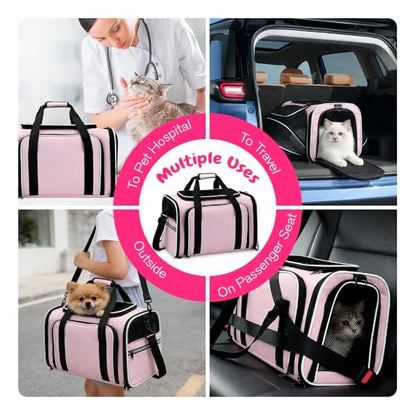 Double Expandable Cat Carrier,Airline Approved Soft-Sided Pet Travel Carrier for Small Dogs Cats under 15 lbs,Waterproof 600D Oxford Fabric with Washable Replacement Liner,Odor-Free & Claw-Proof(Pink) - color: Pink
