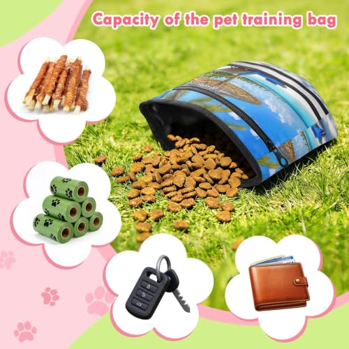 Beach Water-Resistant Dog Treat Pouch, 3 Ways to Wear Treat Bag with Magnetic Closure & Reflective Strip, Hands-Free for Pet Training, Walking
