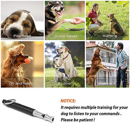 Dog Whistle to Stop Barking, Adjustable Pitch Ultrasonic Training Tool Silent Bark Control for Dogs-2 Free Lanyard Strap with Pack of 2 PCS Pet Whistle