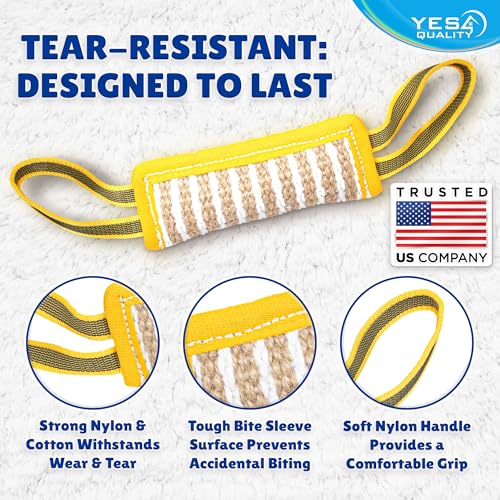 YES4QUALITY Dog Bite Tug Toy - 7.9"x3" - Durable Pull Toy with 2 Soft & Strong Handles - Tough Jute Bite Pillow for Small to Medium Dogs - Ideal for Tug of War, Fetch, K9, Puppy Training & Play