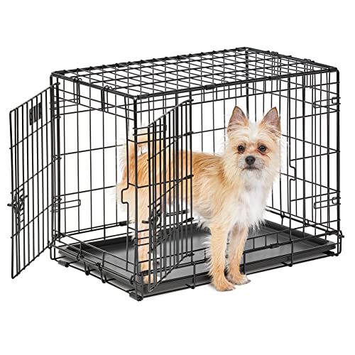 MidWest Homes for Pets 24-Inch LifeStages Crate for Small Breeds, 12-20 lbs, Double Door Folding Dog Crate with Divider Panel, Leak-Proof Tray & Secure Latch, Heavy-Duty & Easy to Assemble - size: 24.0"L x 18.0"W x 19.0"H