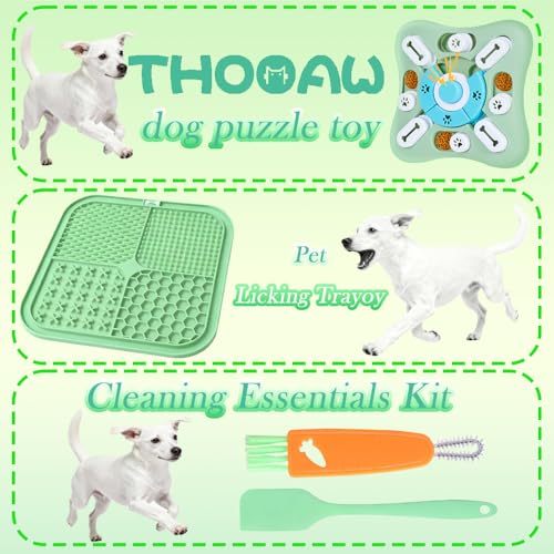 Dog Puzzle Toys Set,Interacive Slow Feeder for Cat,Dog Lick Mat with Suction Cups,Pet Enrichment Toys from Small to Medium - color: Green