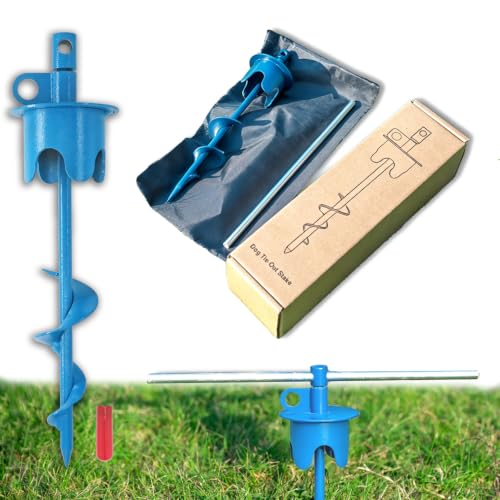 Dog Stakes for Outside Hold up to 250Lbs Dogs Heavy Duty Tie Out Tether Leash Chain for Yard Outdoor Camping Screw in Ground Anchor Set 13 inch Blue - color: Blue, size: Stake Only