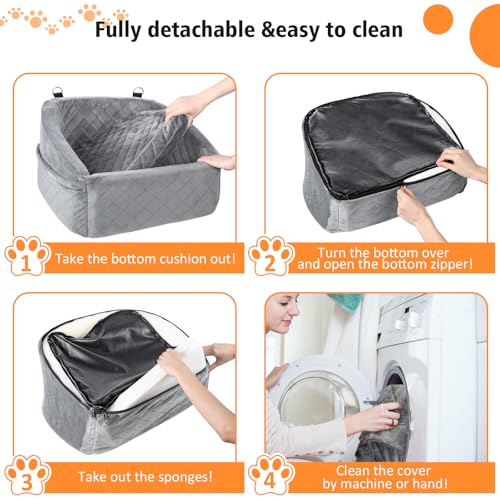 NEEZUKAR Dog Car Seat for Small Dogs,Detachable Washable Dog Booster Seat for Medium Dogs Under 30lbs, Pet Car Seat Travel Bed with Storage Pockets and Dog Safety Belt (Grey) - color: Grey