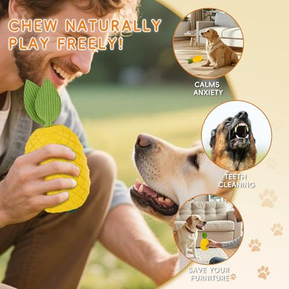 Pineapple Dog Toy for Aggressive Chewers, Tough Rubber | with Squeaker for Medium & Large Dogs, Puppy Teething Toy, Interactive Chew Toy, Helps Clean Teeth - size: Large