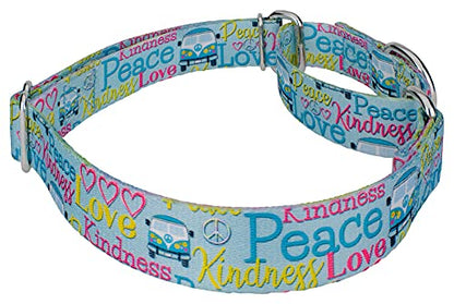 Country Brook Petz - Love and Peace Martingale Dog Collar - Groovy Collection Featuring Far Out Designs (1/2 Inch, 2XS) - color: Love and Peace, size: 2XS (Pack of 1)