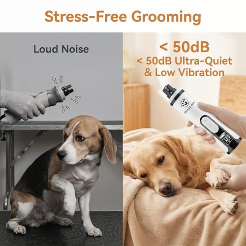 silent paws Quiet Pet Nail Grinder with LCD& Light | Quiet Dog Nail Grinder Suits Sensitive Pets. 3 Speeds Nail Trimmers for Small to Large Dogs ,Cats and Other Animals.