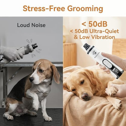 silent paws Quiet Pet Nail Grinder with LCD& Light | Quiet Dog Nail Grinder Suits Sensitive Pets. 3 Speeds Nail Trimmers for Small to Large Dogs ,Cats and Other Animals.