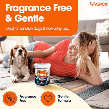 ASPCA Ear Finger Wipes for Dogs – 100 Count Fragrance Free Dog Ear Cleaning Wipes, Helps Remove Dirt, Wax & Buildup, Deodorizes & Soothes, Easy Finger Fit Ear Care for Dogs