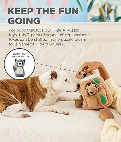 Outward Hound Squeakin' Raccoon Hide A Puzzle Plush Replacement Dog Toys - 3 Pack - color: Raccoons (3-pack)