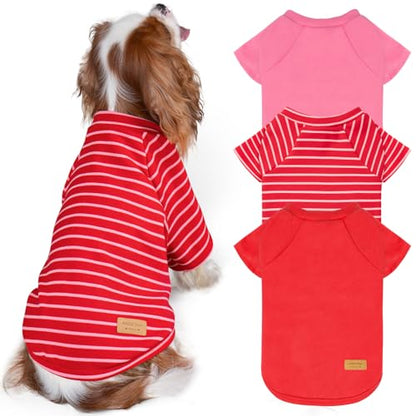 KYEESE 3Pack Dog Sweater, Soft Puppy Sweatshirt Stretchy Lightweight Dog Sweater for Small Dogs Girl Boy, Pullover Fleece Cat Shirt Pet Clothes with Sleeves, M - color: 07# 3Pack(Red+Pink+Red Stripe), size: Medium (8.5-13lbs)