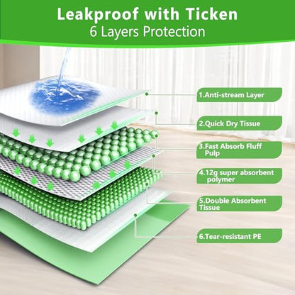 Gimars XL 6-Layer Ultra Absorbent 1200ml 48-Hour Leak-Proof Dog Pee Pads, Quick Dry Extra Large Puppy Pads for Puppy Training, Senior & Incontinent Dogs, Cats, Overnight Use, 30"x36", 50 Count Green - size: 30"x36" 50 Counts Green