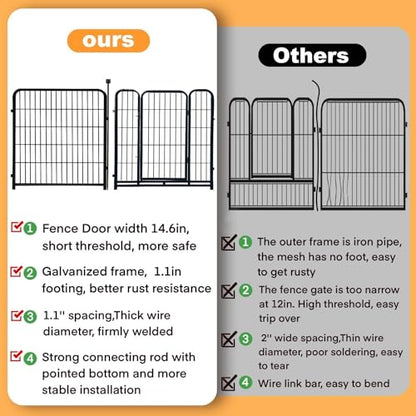 Getlay Dog Playpen 24 inch(H) 16 Panels Dog Fence Outdoor for Yard. Metal Dog Pen Heavy Duty Pet Puppy Exercise Pen for Rv Camping Garden Yard, Wide Door Low Threshold Dog Fence Total 31.4 Ft(L)