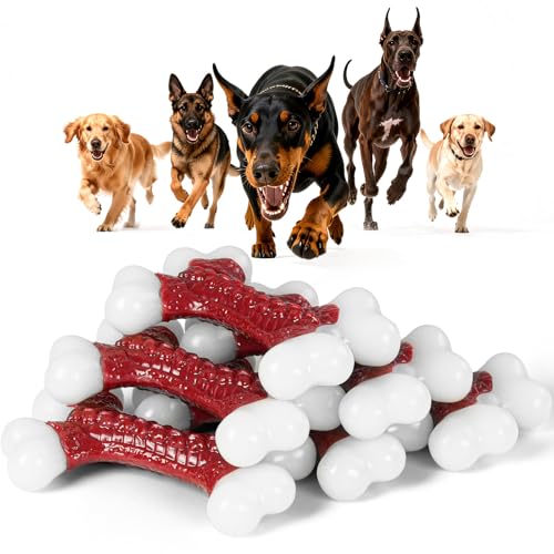 Kseroo 6-Pack Indestructible Dog Toys for Aggressive Chewers: Beef Flavored Hard Nylon Bone Chew Toys, Tough Dog Chew Toys for Large Dogs, Dog Toys to Keep Them Busy for Medium Large Breed, Red - color: 6PC-Beef-Red