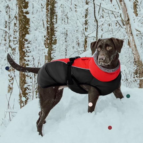 IECOii Extra Warm Reflective Adjustable Dog Jacket - Winter Coat with Buckle Fleece Turtleneck for Small to Extra Large Dogs - color: Red, size: Small(Chest:12.6-16.5 in)