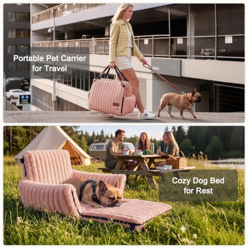 MIXJOY Dog Car Seat for Small/Medium Dogs up to 25 lbs, Multi-Functional Dog Carrier for Car with Detachable Washable Cover, Pet Travel Bed with Clip-On Safety Leash, Pink - color: Pink