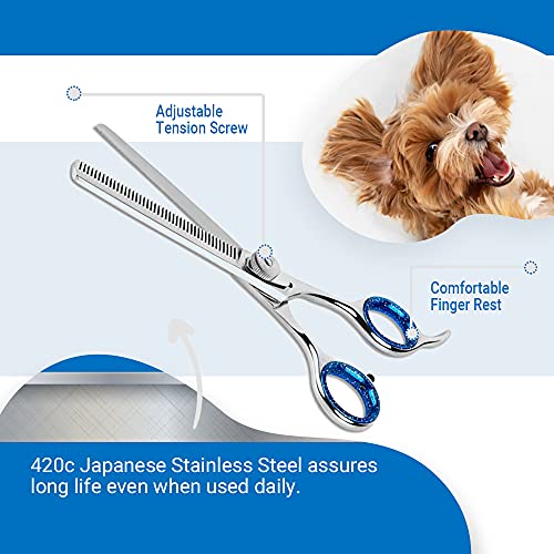 Laazar Pet Grooming Set - 7" Straight Pet Grooming Scissors & 6.5" Pet Thinning Shears with 42 Teeth | Professional Dog Scissors Kit | Use as Cat and Dog Shears - size: 7 Inch