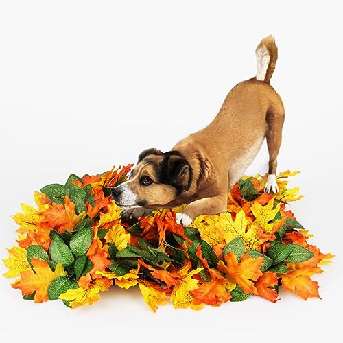 Maple Leaf Mat, 21.6"x19.7" Works as Fall Home Decorations & Dog Snuffle Mat, Pet Jungle Slow Feeder Sniff Mat for Natural Foraging Skill Training, Anxiety Relief Mind Stimulation Puzzle Toys
