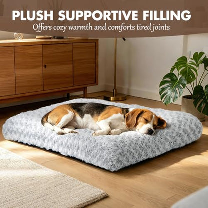 Dog Bed Crate Pad - Rosette Pattern White Velvet Pet Bed Anti-Slip Comfy Kennel Pad for Crates Rosette Grey S - color: Rosette Pattern Grey, size: Small 24"x18"