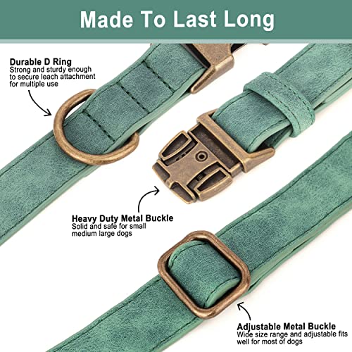 Personalized Dog Collars for Medium Dogs, Custom Soft PU Leather Dog Collar with Engraved ID Name and Number, Adjustable & Durable Pet Collars with Quick Release Metal Buckle,M(13-21") - color: Bamboo Green-Engraving, size: Medium: Fit 13-21" Neck