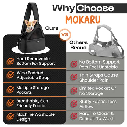 Small Dog Sling Carrier Bag, Hands-Free Dog Carrier Sling with Safety Buckle, Breathable Mesh, Adjustable Strap, Padded Back, Storage Pockets, Pet Carrier for Dogs, Cats, Puppies up to 8–10 lbs - color: Black