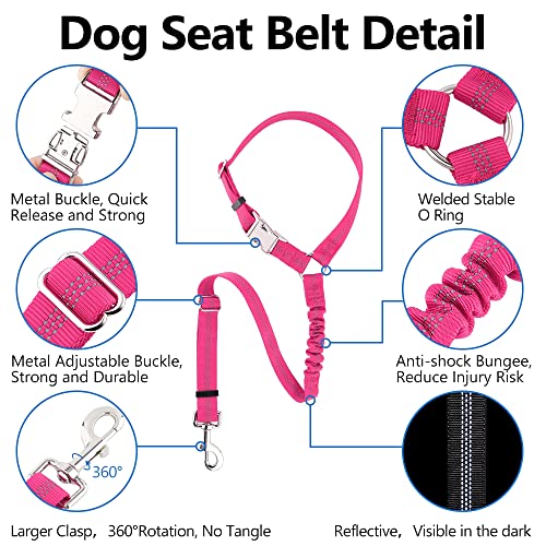 Plutus Pet Dog Seat Belt for Car Headrest, Reflective and Adjustable Restraint with Elastic Bungee for Safety, Vehicle Seatbelt Harness for Small Medium Large Dogs and Cats - color: Pink