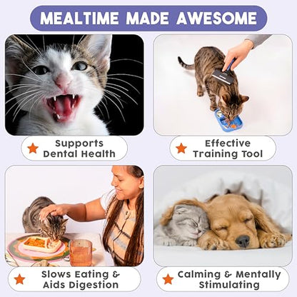 Awoo Sardina - Silicone Lick Mat + Slow Feeder for Cats & Small Dogs - Non-Slip Design with Suction Cups - Dishwasher Safe Pet Dish - Extends Mealtime and Reduces Anxiety - for Wet & Dry Food (Cobalt) - color: Cobalt