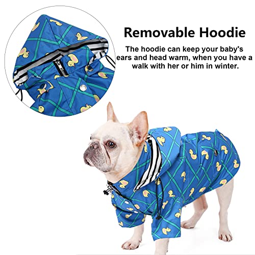 Morezi Dog Zip Up Raincoat with Reflective Buttons, Rain/Water Resistant, Adjustable Drawstring, Removable Hood, Raincoats with Legs 8lbs to 80lbs Available - Grid Blue - XS - color: Grid Blue, size: X-Small