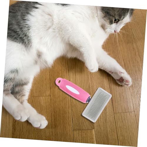 OUNONA Pet Grooming Comb for Dogs and Cats, Medium Pink Rubber Handle Pin Brush with Stainless Steel Pins for Dematting and Shedding, Suitable for Long-haired Pets