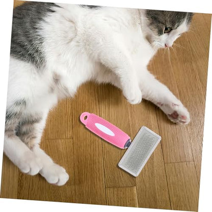 OUNONA Pet Grooming Comb for Dogs and Cats, Medium Pink Rubber Handle Pin Brush with Stainless Steel Pins for Dematting and Shedding, Suitable for Long-haired Pets