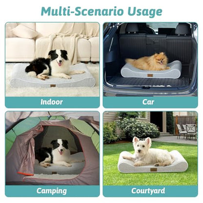 COZY KISS Dog Bed for Medium Dogs up to 65 lbs - Removable Washable Cover with Waterproof Lining & Non-Skid Bottom, Cotton-Polyester Blend Boat-Shaped Lounger Mattress, M(36x24x5.5in), Light Gray - color: Light gray, size: 36" L x 24" W x 5.5" Th