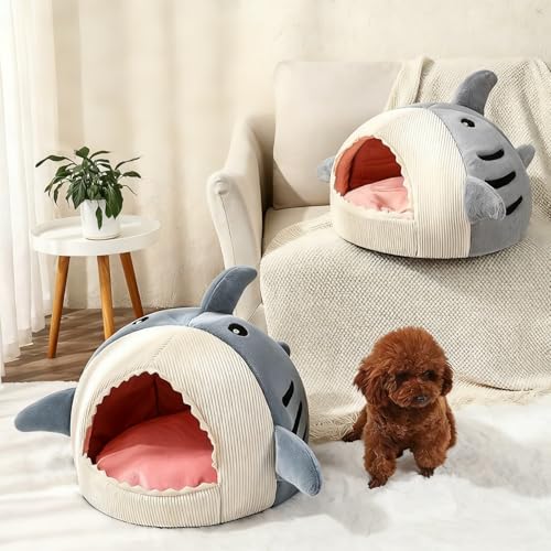 2026 New Shark Cat Bed, Shark Shaped Kennel, Anti-Slip Bottom, Cute Winter Warm Soft Sharks Mouth Cat Caves, Semi-Closed Cosy Cave Hideaway for Cats & Small Dogs (B,M) - color: B, size: M