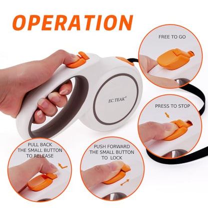 Retractable Dog Leash, 16 FT/26 FT Dog Leash Retractable for Small/Medium/Large Dogs up to 110 lbs, Strong Nylon Tape, Tangle Free, One-Hand Brake (White/Orange, Large) - color: White/Orange