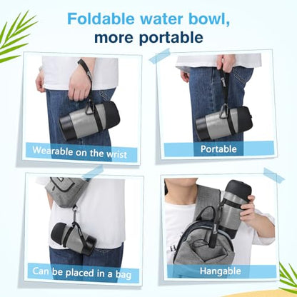 Pecute Upgraded 22 oz Dog Water Bottle with 5 oz Food Container, Portable Dog Travel Water Bottle Dispenser, Leakproof, BPA Free, Lightweight, Pet Water Bottle Bowl for Outdoor Walking Hiking Camping | Portable, Leakproof, includes Foldable Bowl, Lightwei