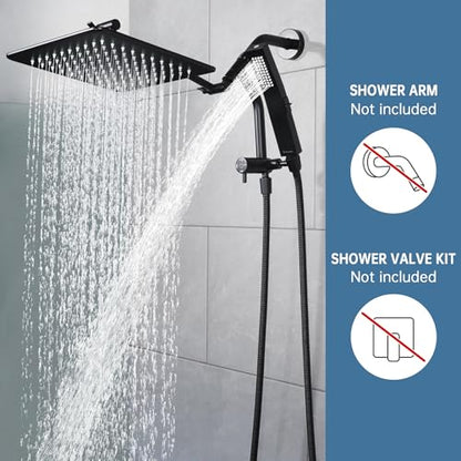 G-Promise All Metal 10 Inch Rain Shower Head with Power Wash Mode Handheld Spray Combo, Pause Setting 3-way Diverter, Full Body Coverage Waterfall Showerhead, Luxury Bathroom Upgrade (Matte Black) - color: Matte Black, size: 10 Inches