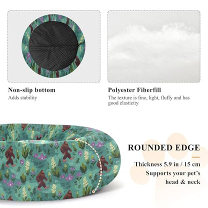 Pet Bed Ape-Man Orchid Cyan Floral Cat Snuggler Soft Winter Cushion, Cozy Round Bolster Nest for Indoor Kittens & Small Pets 15" - size: X-Small