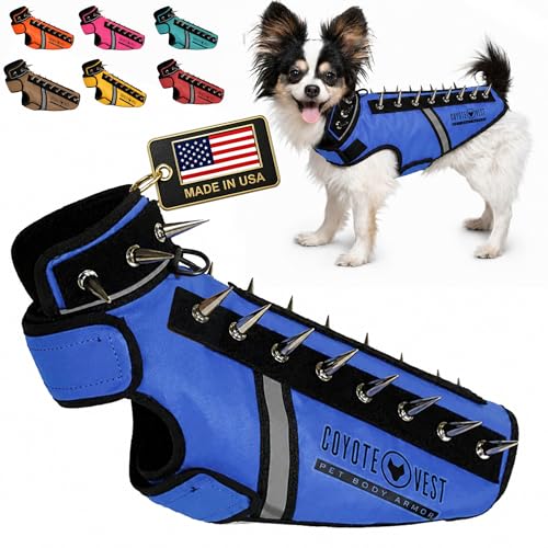 CoyoteVest SpikeVest Dog Harness | Stab-Resistant Protective Vest | Coyote Vest for Dogs | Defends Against Coyotes, Dogs, Birds of Prey | Reflective Safety, Made in USA (XS-Royal Blue) - color: Royal Blue, size: X-Small