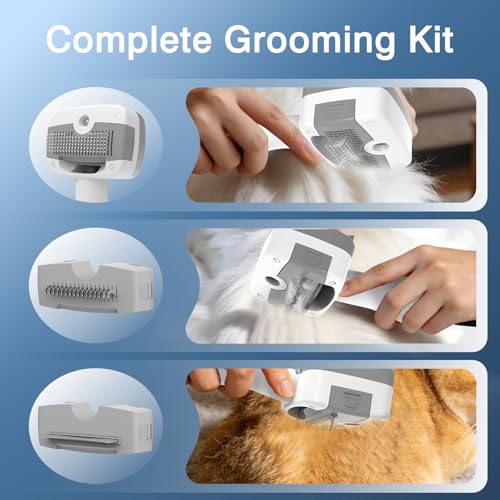 Dog Grooming Vacuum, 13000Pa & 2L Dust Cup & <55dB, 5-in-1 Self-Cleaning Pet Hair Vacuum with Spray Brush for Shedding, Quiet Deshedding Kit for Dogs Cats - color: Off-white