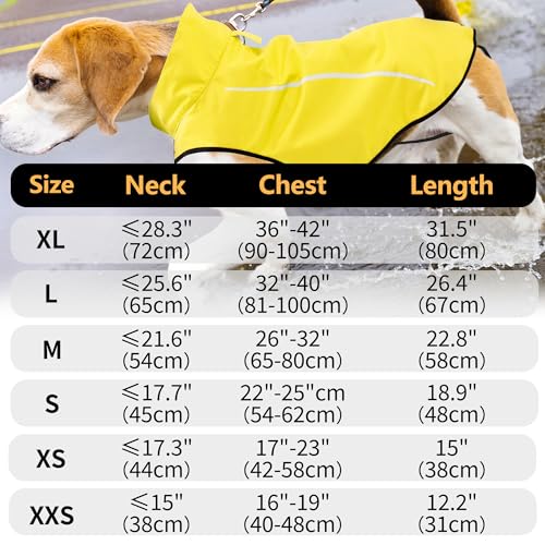 Mile High Life Dog Raincoat, Adjustable Waterproof Reflective Rain Jacket for Small Medium Large Dogs, Lightweight Breathable Pet Rain Coat with Leash Hole(Yellow,XXS Chest 16-19") - color: Yellow, size: XXS Chest 16"-19"