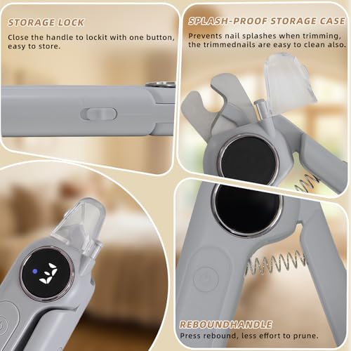 2-in-1 Cat Nail Clippers & Dog Nail Clippers with Light, Rechargeable Pet Nail Trimmer for Dogs & Cats, Quiet Electric Nail File with Safety Guard, Nail Catcher & 3 Speeds for Small Medium Large Pets - color: gray