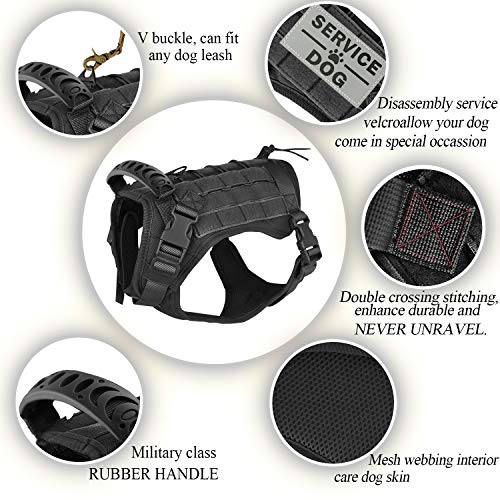 Tactical Service Dog Vest Harness for Medium Large Dog, Military K9 Training Dog Vest with Molle and Loop Panels Adjustable Tactical Harnesses with Handle (M, Black) - color: Black, size: Medium (Pack of 1)