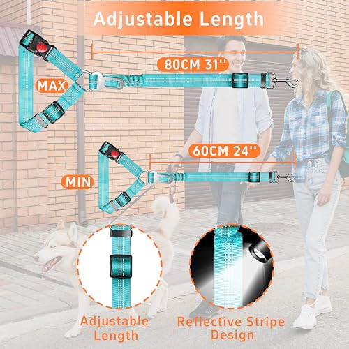 Seyezo 3-Piece Dog Car Harness Set - Retractable, Adjustable, Reflective Dog Seatbelt for Vehicle Headrests, Heavy Duty, High Elastics, Sky Blue - color: 02-2PCS Sky Blue
