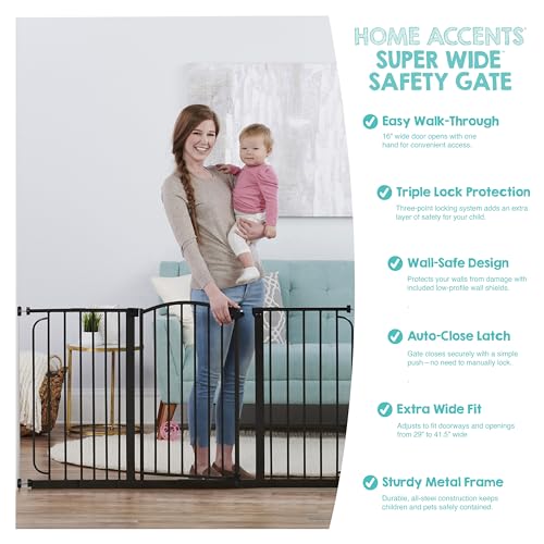 Regalo Safety 30.5-58" Extra Wide Arch Baby Gate with Door, Pressure Mount Walk Through Gate for Doorways & Bottom of Stairs, Babies, Toddlers & Pets, Tested & Safe, American Designed, American Owned - color: Black - 30.5-58"w X 30"h