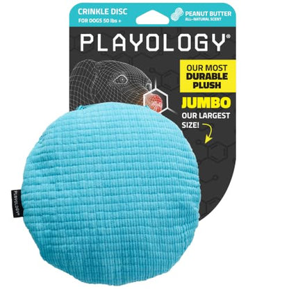 Playology Dog Toys | Plush Toy Crinkle Disc for Large Dogs | Peanut Butter Scented Jumbo Plush Chew Toy - size: Jumbo Disc, style: Peanut Butter