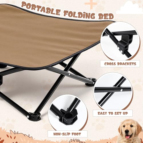 Leinuosen Elevated Dog Bed for Small Dogs 27.5" x 27.5" X8" Camping Chair Dog Portable Folding Raised Pet Cot Warm Outdoor Pet Bed with Breathable Mesh No Slip Feet Matching Carry Bag for Winter