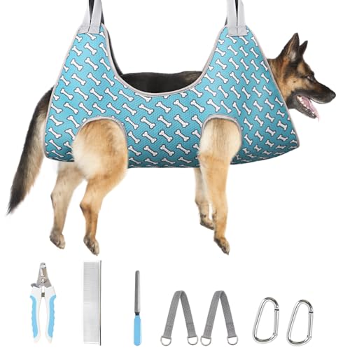 Supet Dog Grooming Hammock Harness for Dogs Cats, Relaxation Pet Nail Clipper Hammock, Restraint Dog & Large Animal Leashes Sling for Groomingk for Nail Trimming (Coral Blue, XL) - color: Coral Blue, size: XL（ Max 85 Lb：Leg space: 11.8"-22.5"）