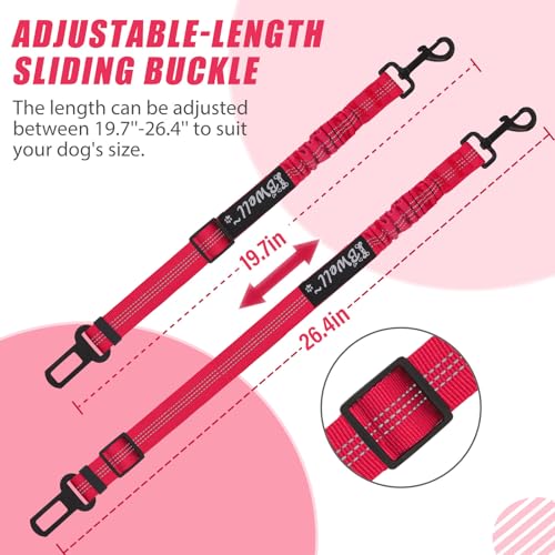 IBWell Dog Seat Belt,3 Piece Set Retractable Dog Car Harness Adjustable Dog Seat Belt for Vehicle Nylon Pet Safety Seat Belts Heavy Duty & Elastic (Black & Red) - color: Black & Red